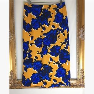 Cobalt/Mustard Floral Midi Skirt